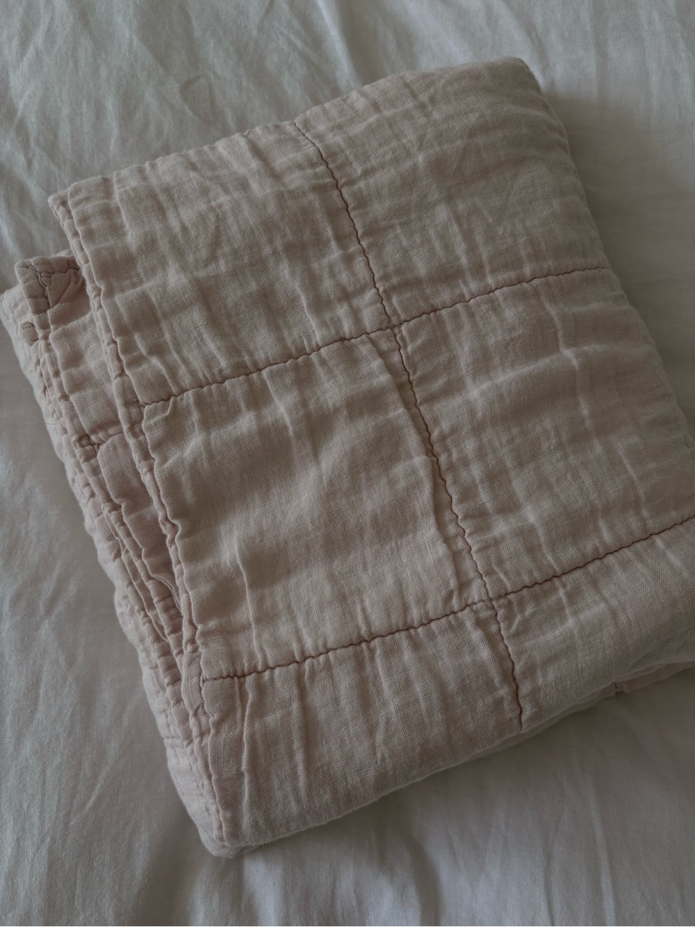 Parachute Linen Quilted Crib/Toddler Bed Blanket- Light Blush Pink